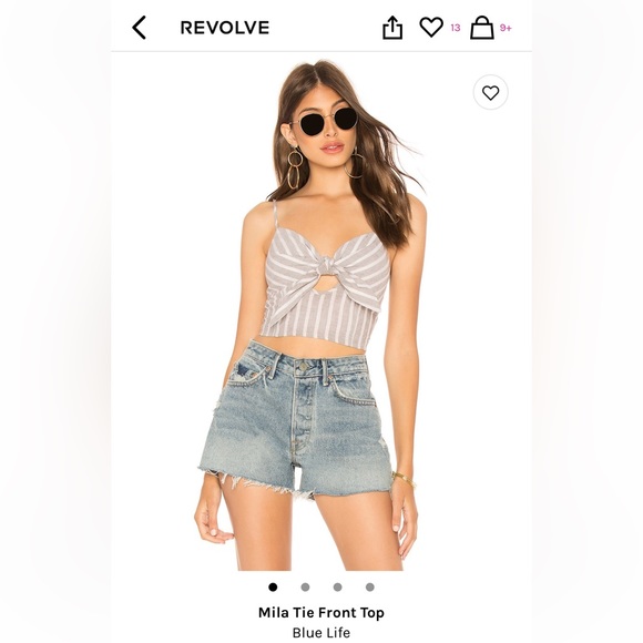 Revolve blue and white striped top with front knot detailing, Size Small - Picture 1 of 8